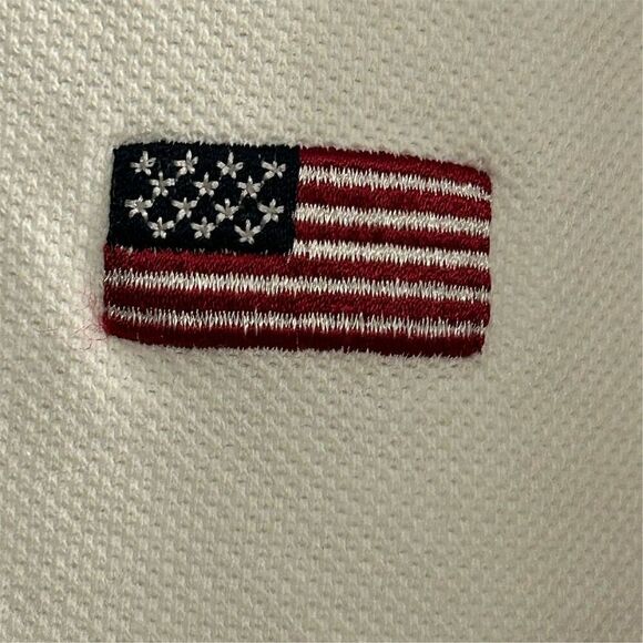Old Navy Men's XL Ivory Polo Shirt American Flag Logo Short Sleeve - Picture 2 of 7